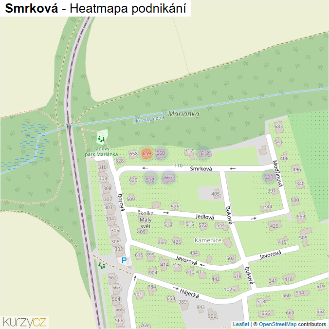 Mapa Smrková - Firmy v ulici.