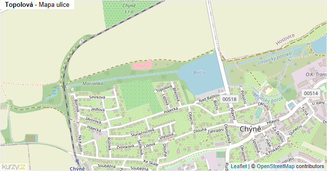 Topolová - mapa ulice