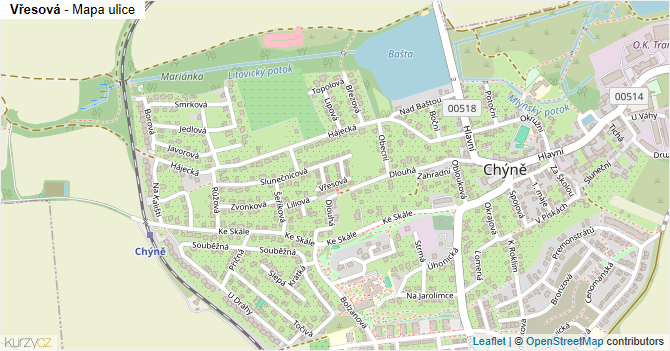 Vřesová - mapa ulice