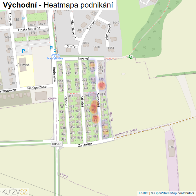 Mapa Východní - Firmy v ulici.