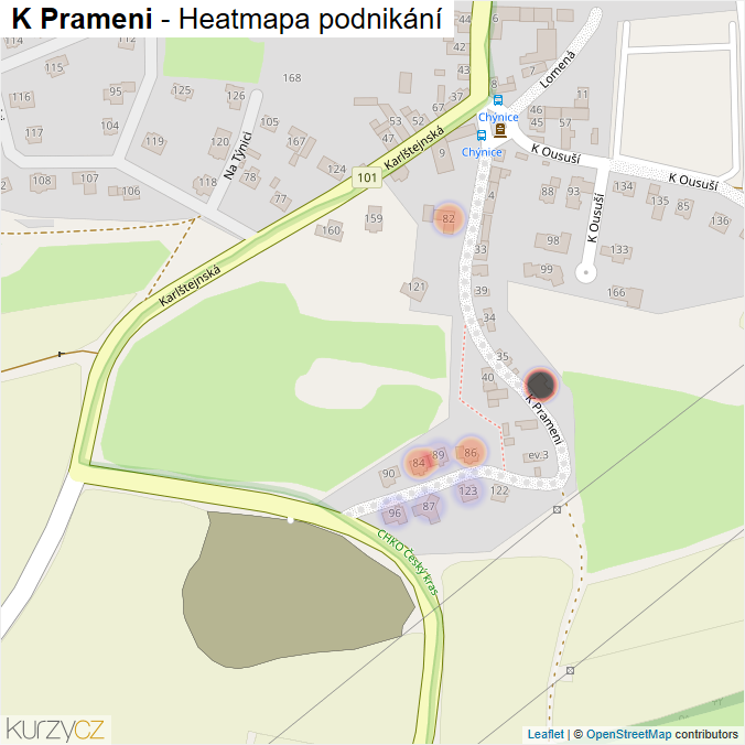 Mapa K Prameni - Firmy v ulici.