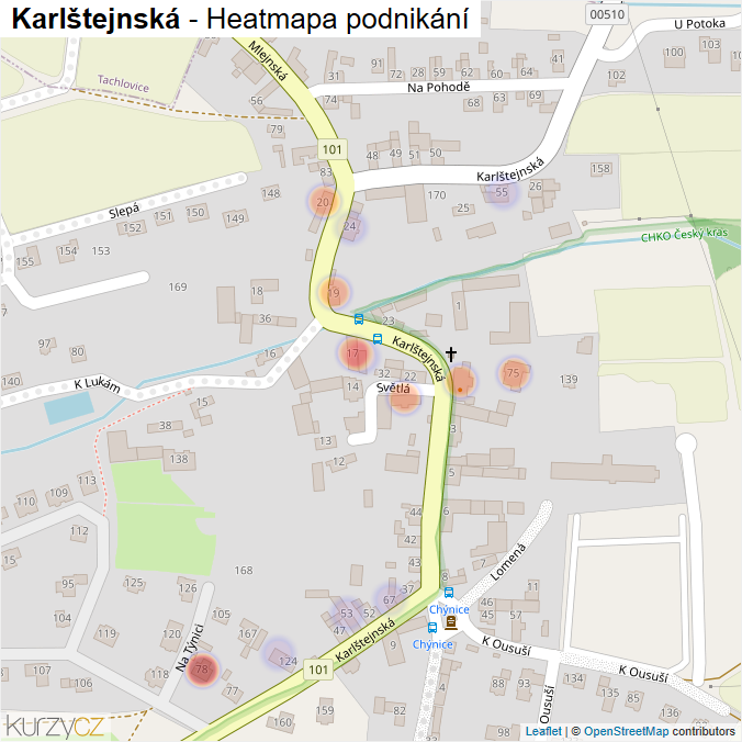Mapa Karlštejnská - Firmy v ulici.