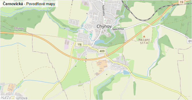 Černovická - záplavové mapy stoleté vody