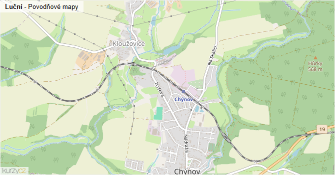 Luční - záplavové mapy stoleté vody
