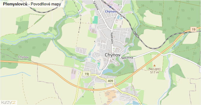Přemyslovců - záplavové mapy stoleté vody
