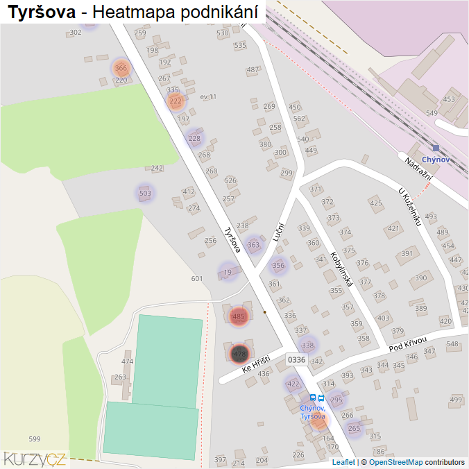 Mapa Tyršova - Firmy v ulici.