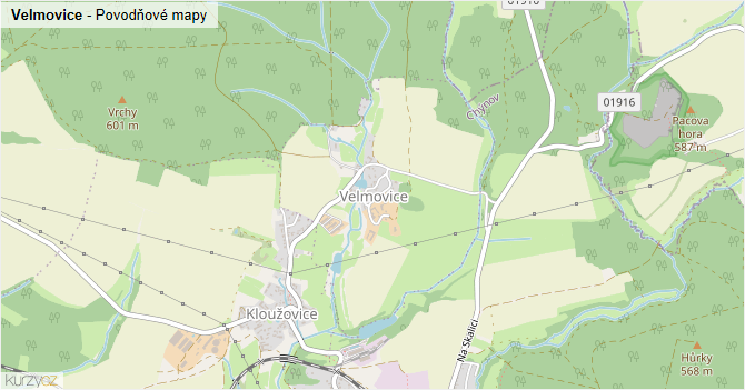 Velmovice - záplavové mapy stoleté vody