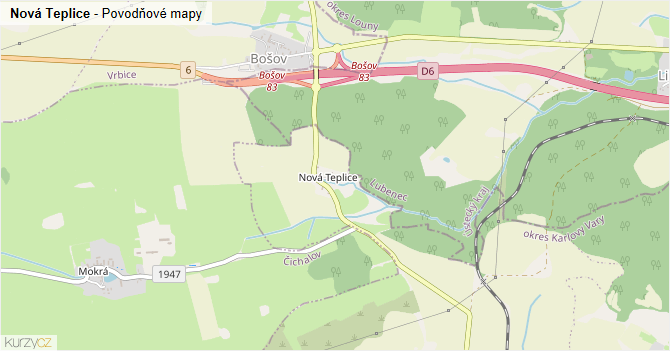 Nová Teplice - záplavové mapy stoleté vody