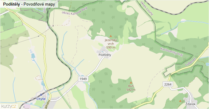 Podštěly - záplavové mapy stoleté vody