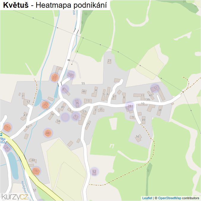 Mapa Květuš - Firmy v části obce.