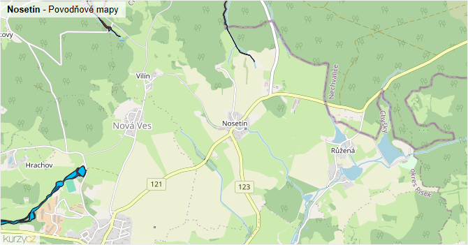 Nosetín - záplavové mapy stoleté vody