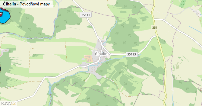 Číhalín - záplavové mapy stoleté vody
