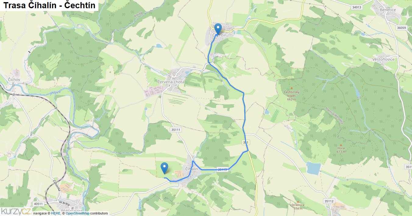 Číhalín-Čechtín, mapa trasy