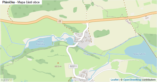Plánička - mapa části obce