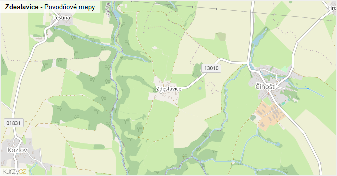 Zdeslavice - záplavové mapy stoleté vody