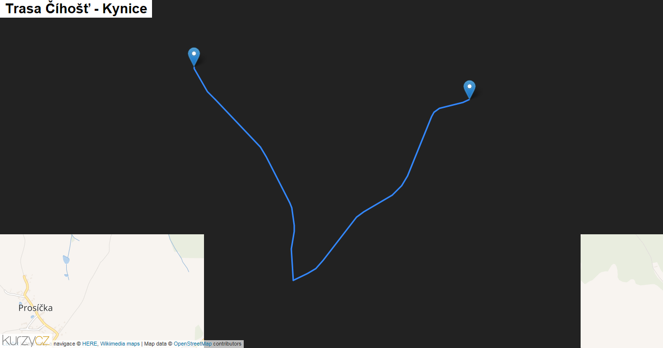 Číhošť-Kynice, mapa trasy