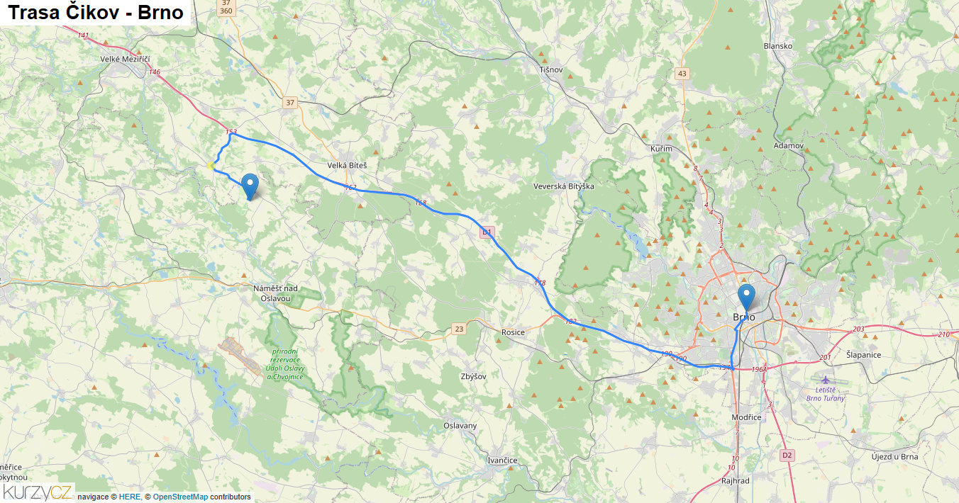 Čikov-Brno, mapa trasy