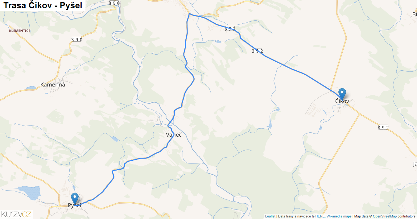 Čikov-Pyšel, mapa trasy