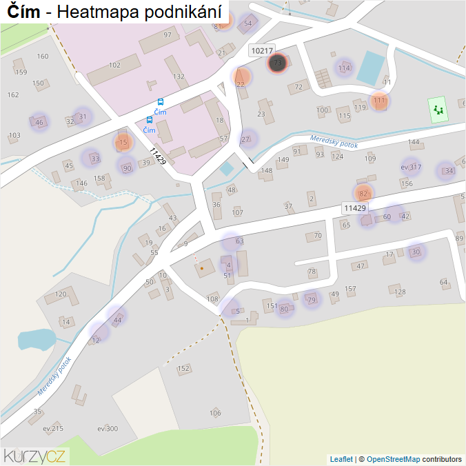 Mapa Čím - Firmy v části obce.