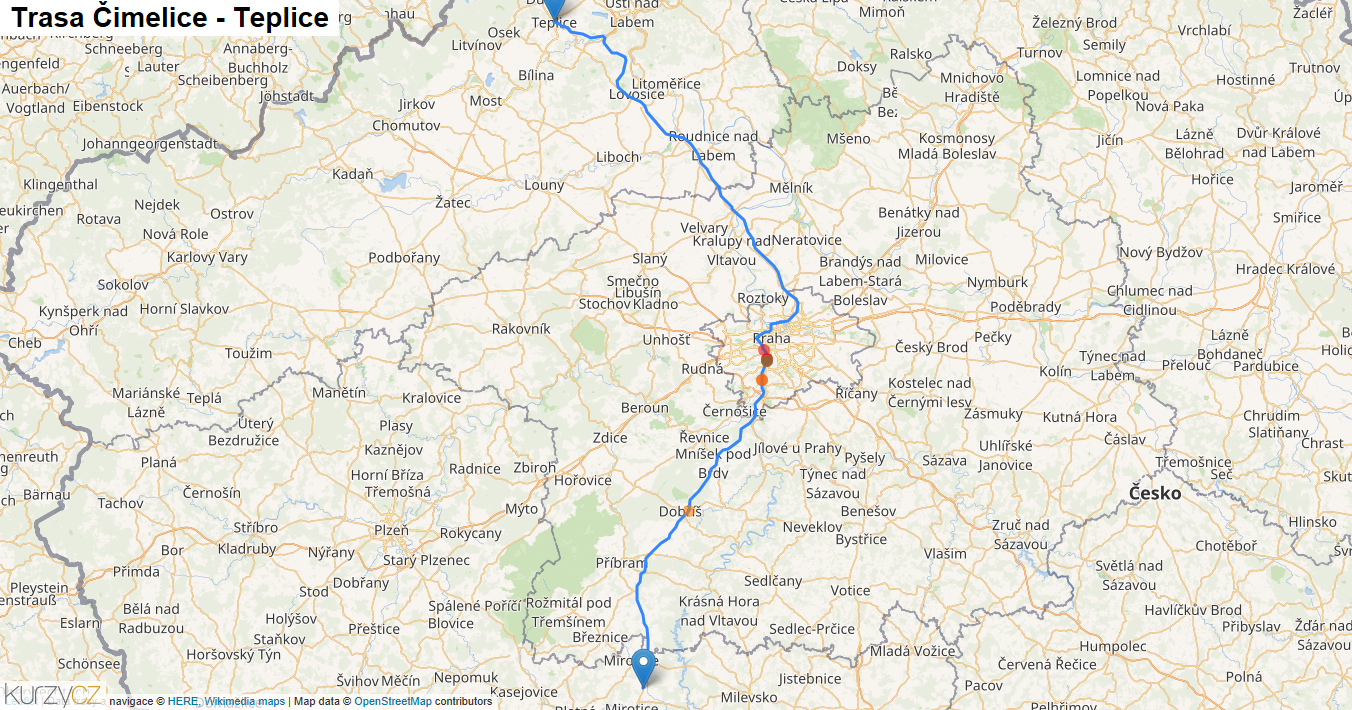Čimelice-Teplice, mapa trasy