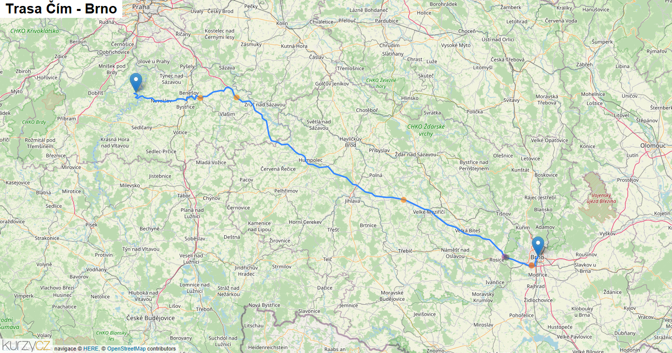 Čím-Brno, mapa trasy