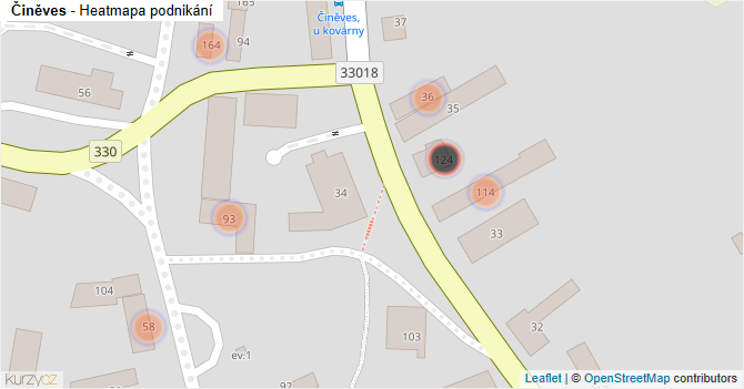 Činěves - mapa podnikání