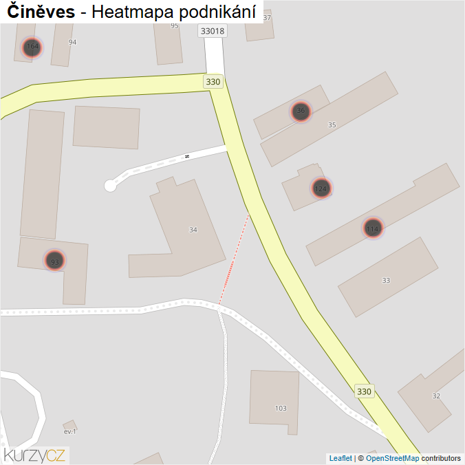 Mapa Činěves - Firmy v obci.