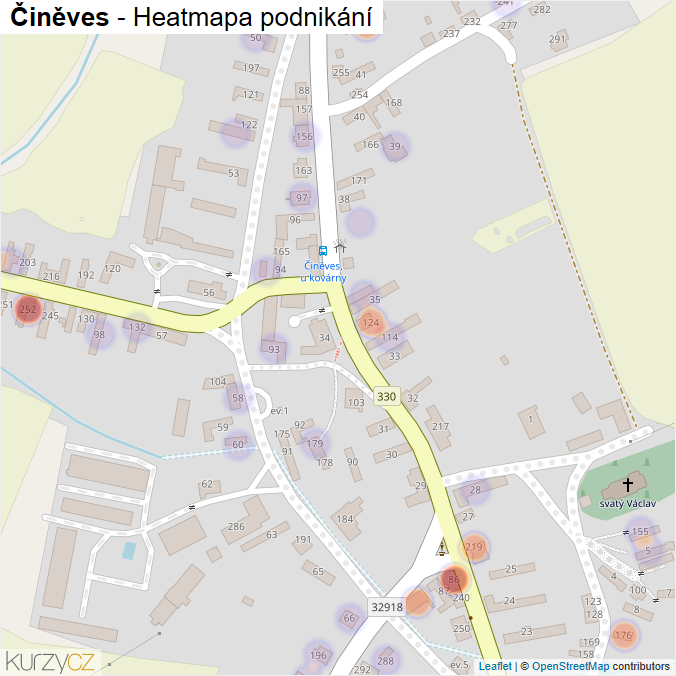 Mapa Činěves - Firmy v části obce.