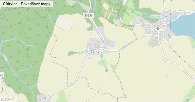 Církvice - záplavové mapy stoleté vody
