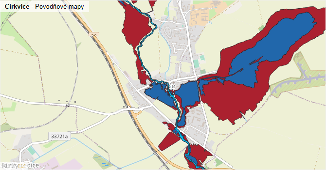 Církvice - záplavové mapy stoleté vody