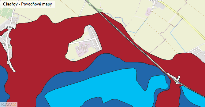 Císařov - záplavové mapy stoleté vody