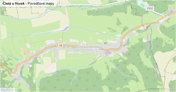 Čistá u Horek - záplavové mapy stoleté vody
