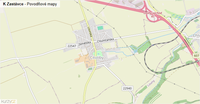 K Zastávce - záplavové mapy stoleté vody