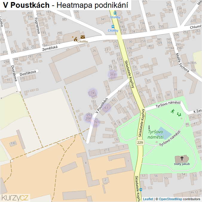 Mapa V Poustkách - Firmy v ulici.