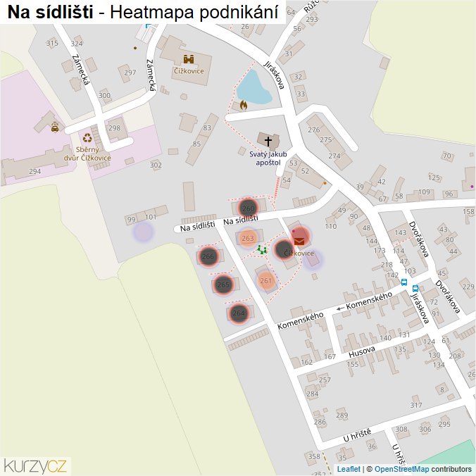 Mapa Na sídlišti - Firmy v ulici.