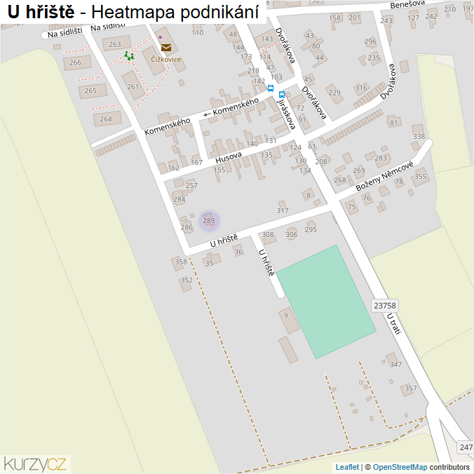 Mapa U hřiště - Firmy v ulici.