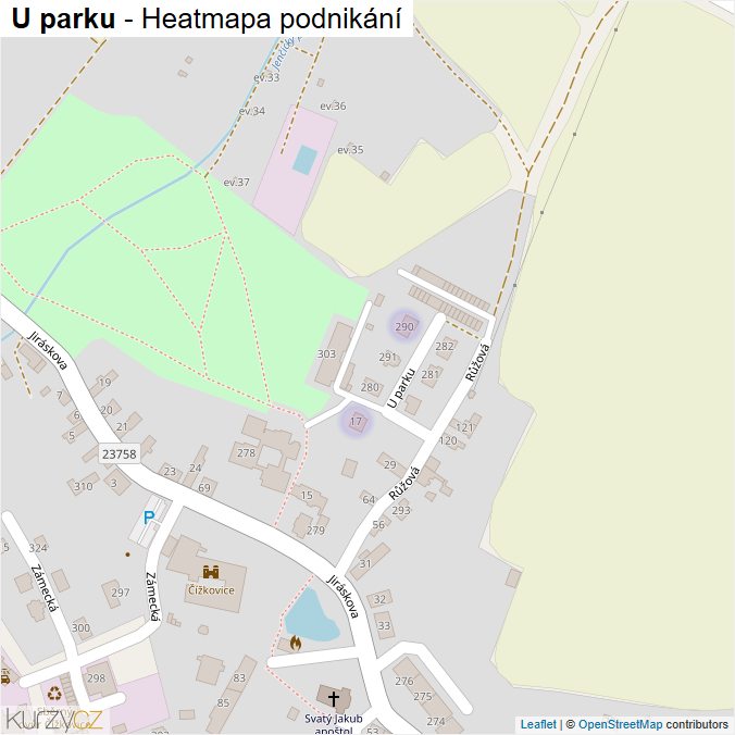 Mapa U parku - Firmy v ulici.