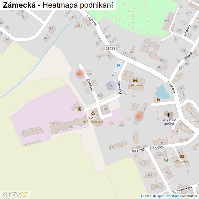 Mapa Zámecká - Firmy v ulici.