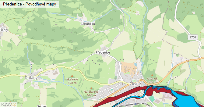Předenice - záplavové mapy stoleté vody