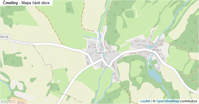 Čmelíny - mapa části obce