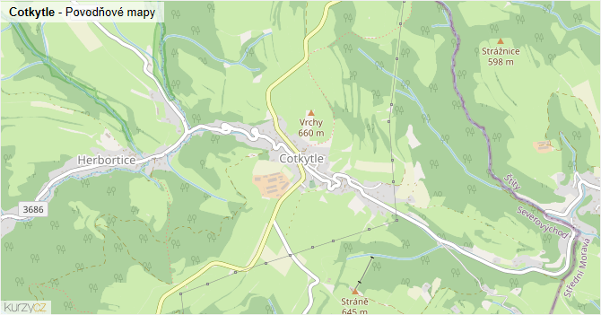 Cotkytle - záplavové mapy stoleté vody