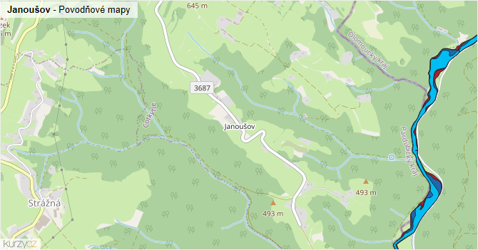 Janoušov - záplavové mapy stoleté vody