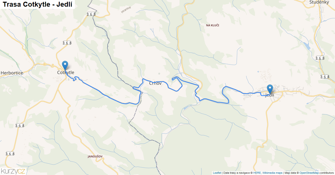 Cotkytle-Jedlí, mapa trasy