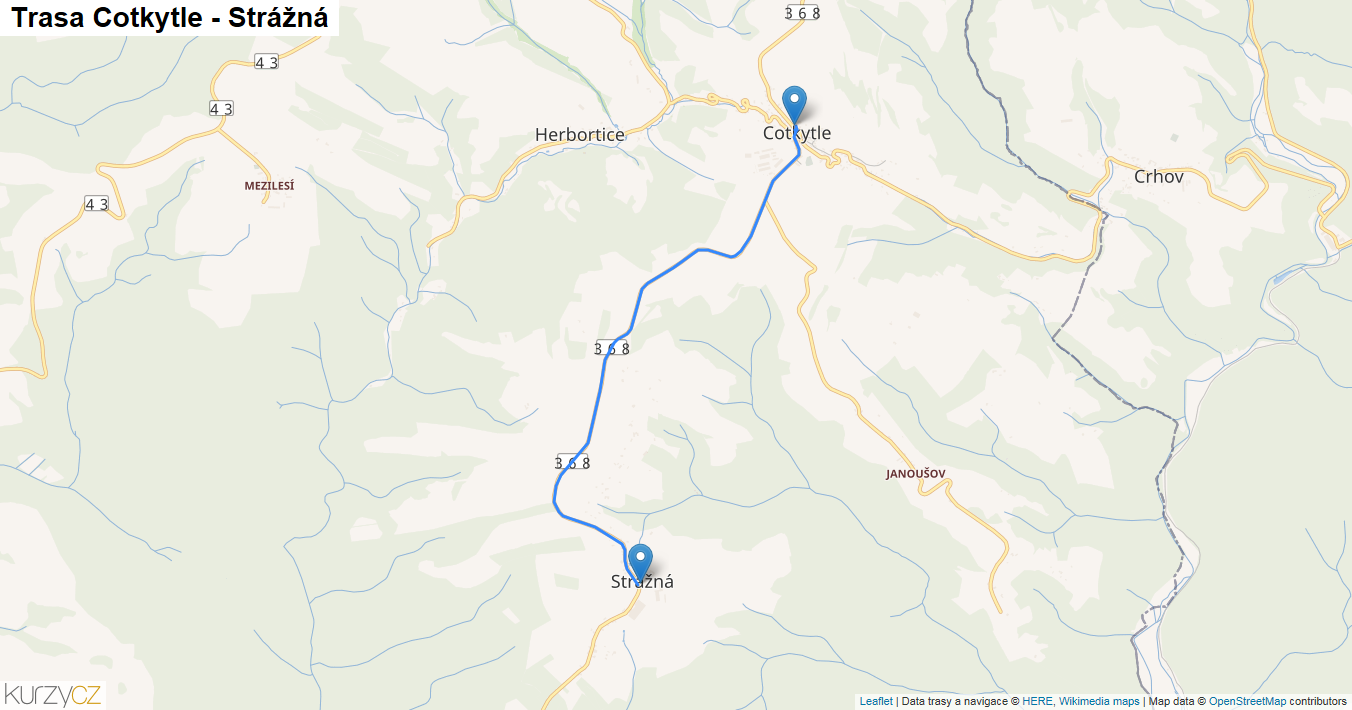 Cotkytle-Strážná, mapa trasy