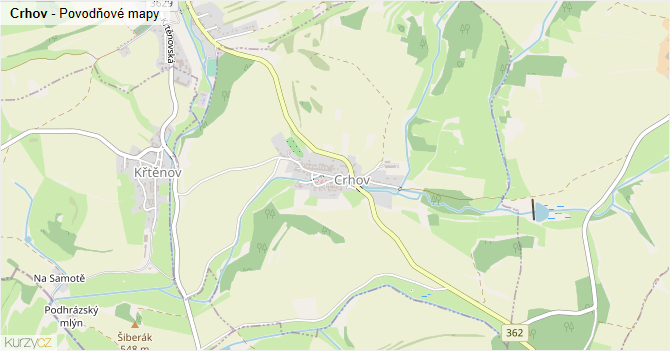 Crhov - záplavové mapy stoleté vody