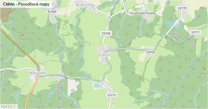 Ctětín - záplavové mapy stoleté vody