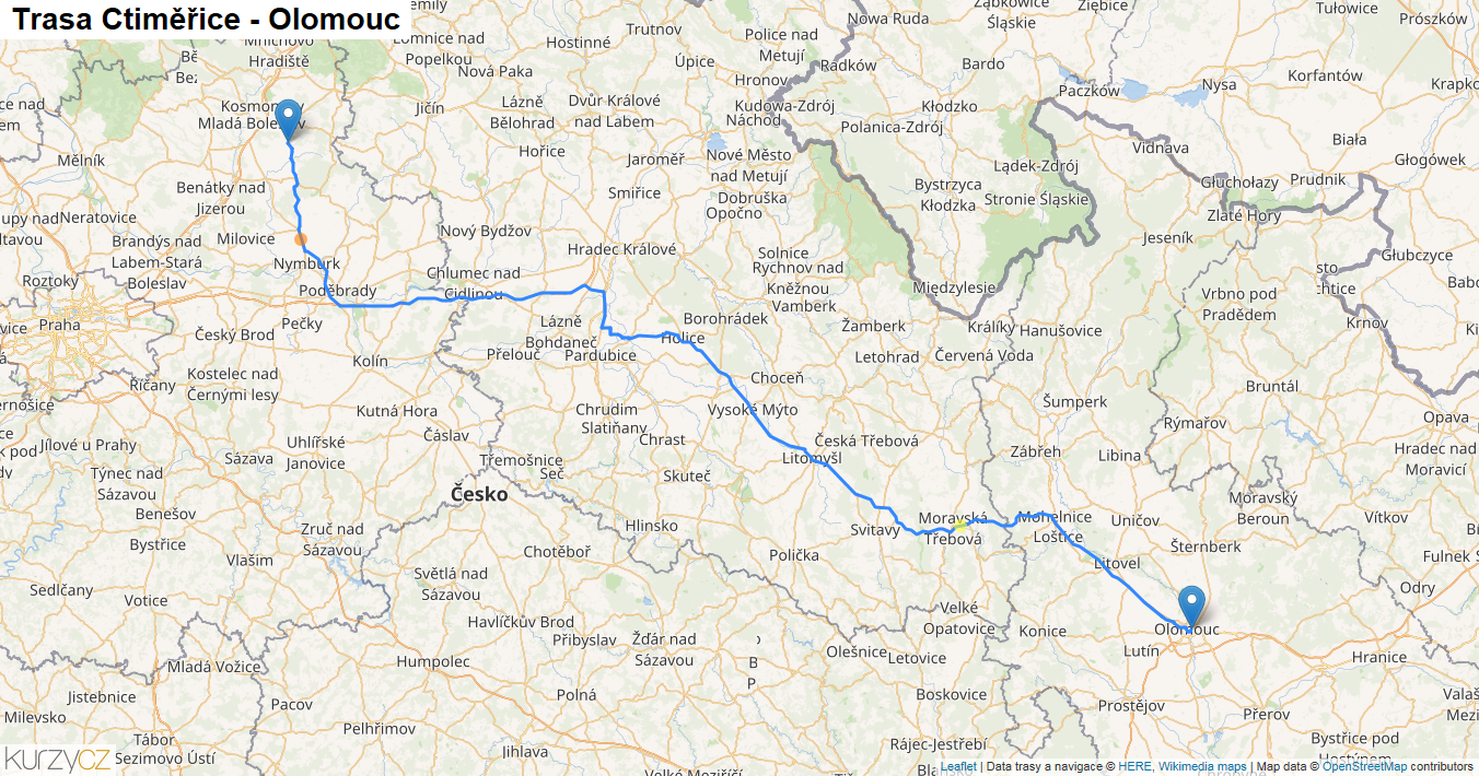 Ctiměřice-Olomouc, mapa trasy