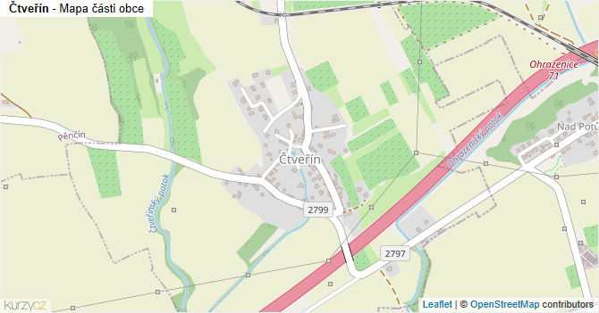 Čtveřín - mapa části obce