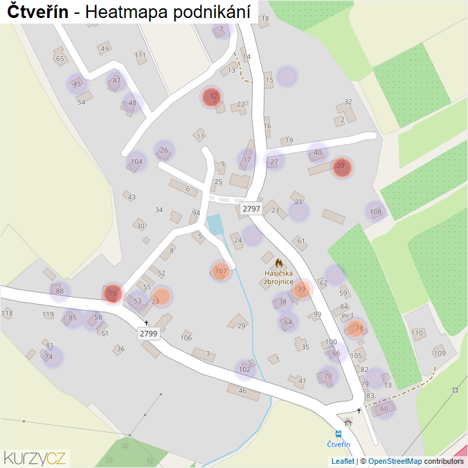Mapa Čtveřín - Firmy v části obce.