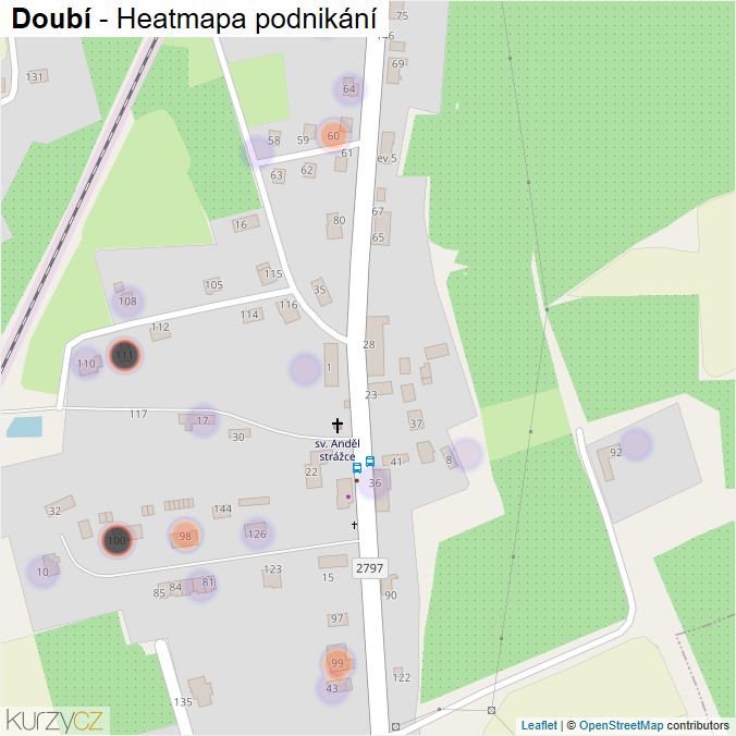 Mapa Doubí - Firmy v části obce.